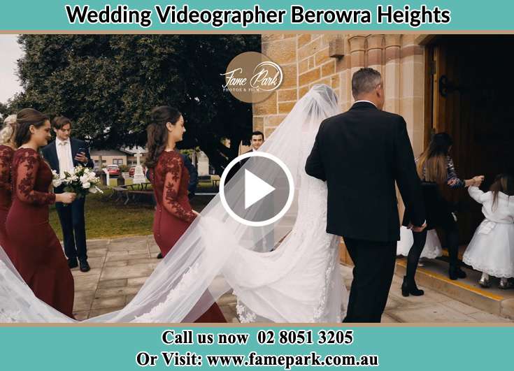 Bride and her father walking at the church entrance Berowra Heights NSW 2082