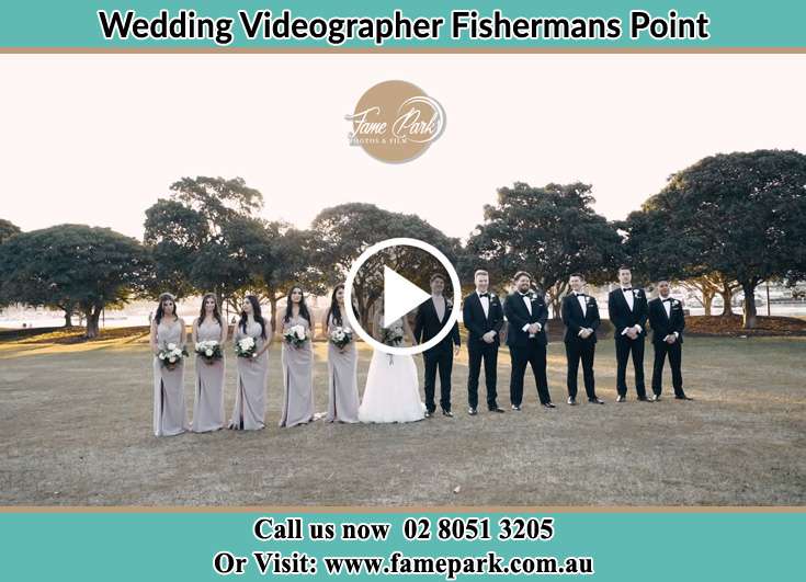 The newlyweds and their entourage pose for the camera Fishermans Point NSW 2082